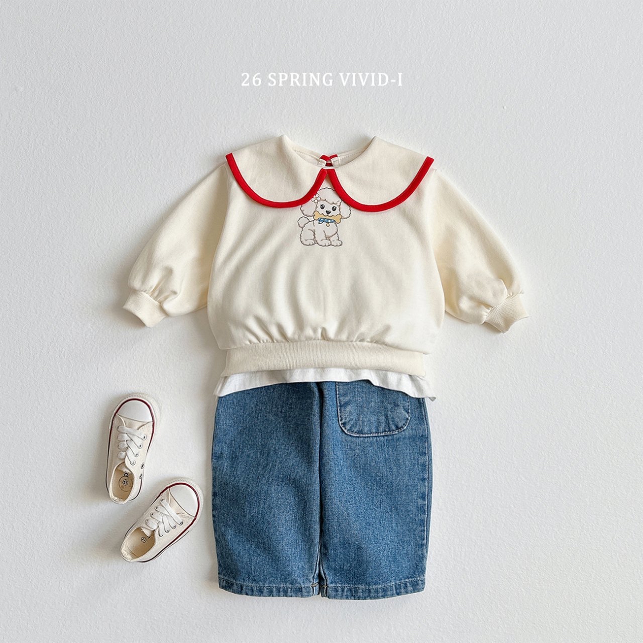 🌸預訂 韓國直送🌸🇰🇷VIVIDI兩色小狗印花翻領寬鬆衛衣