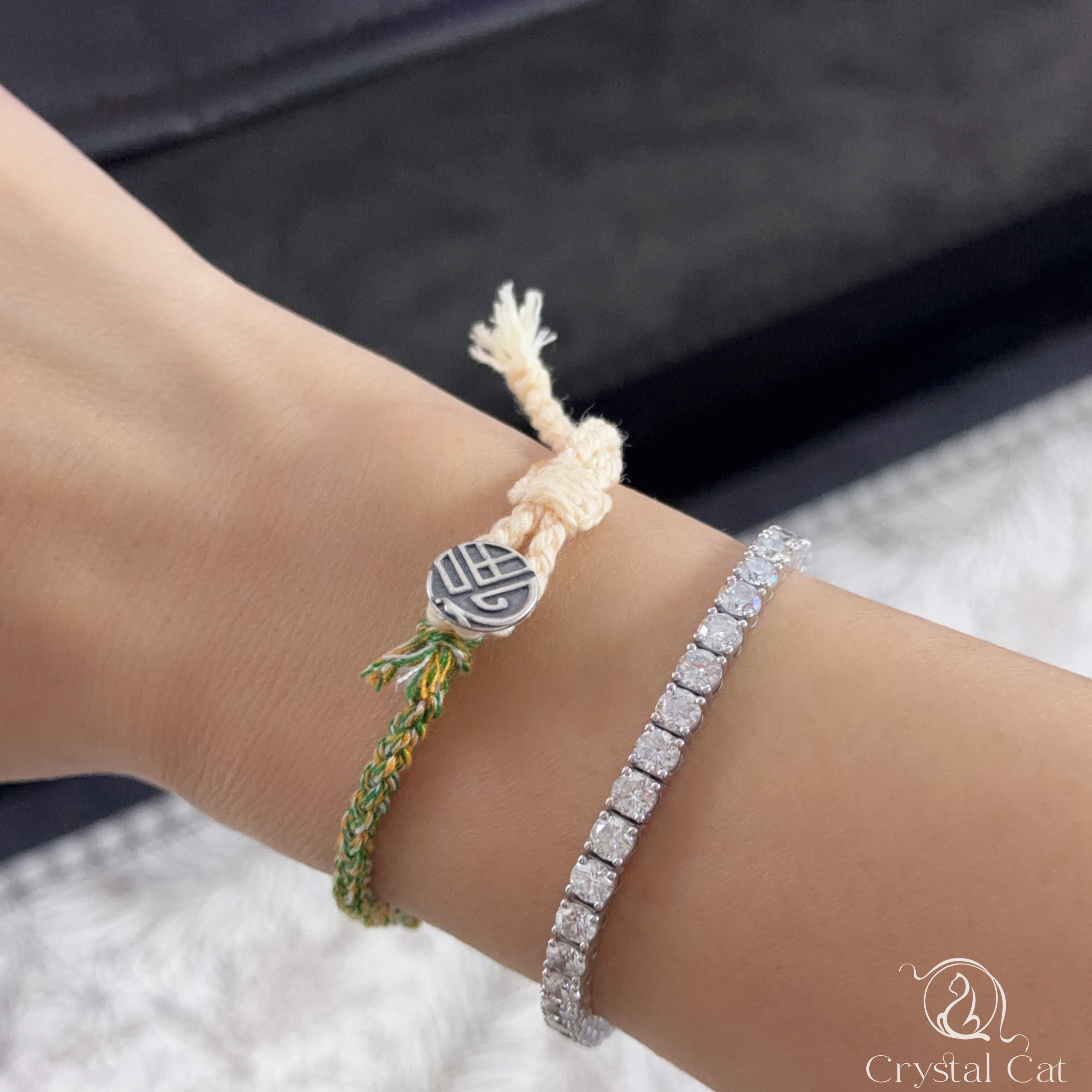 天然翡翠貔貅+平安扣襯手绳