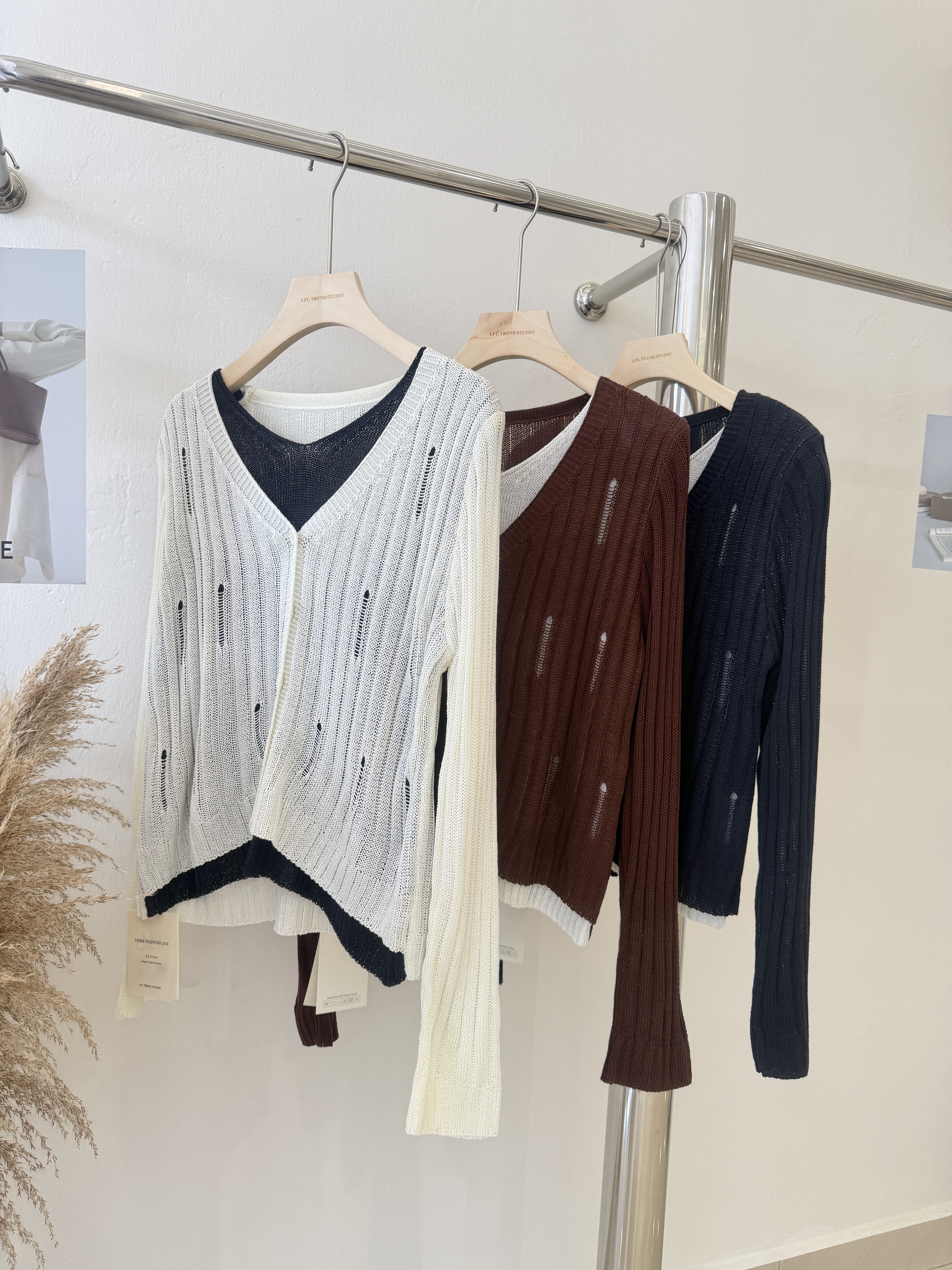 6736 爆款个性假两件V领长袖