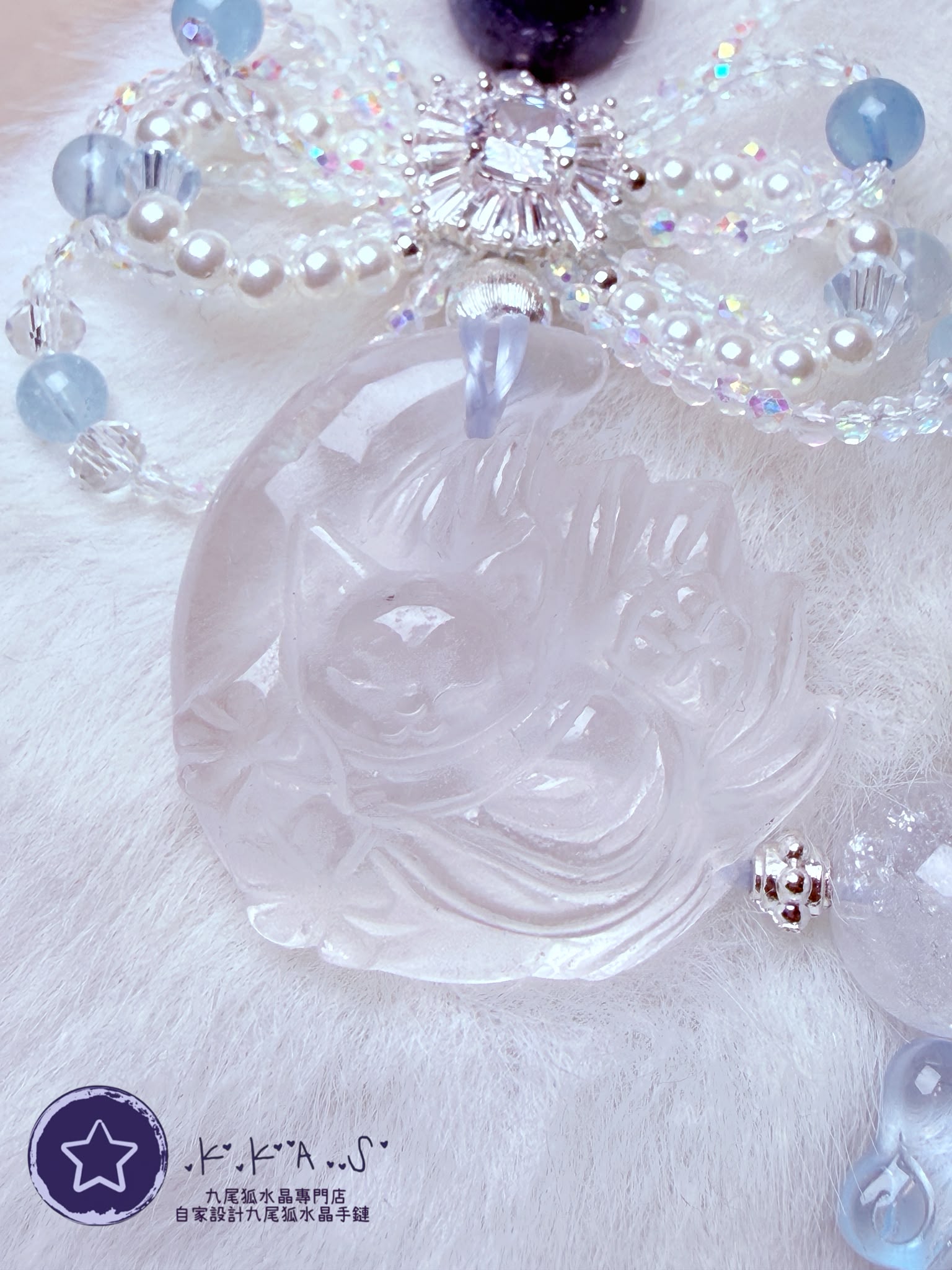 K00519 白水晶 月亮狐 自家設計手鏈