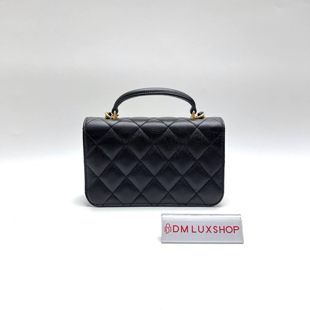 Chanel 23B Black Caviar Flap With Top Handle GHW (Microchip)