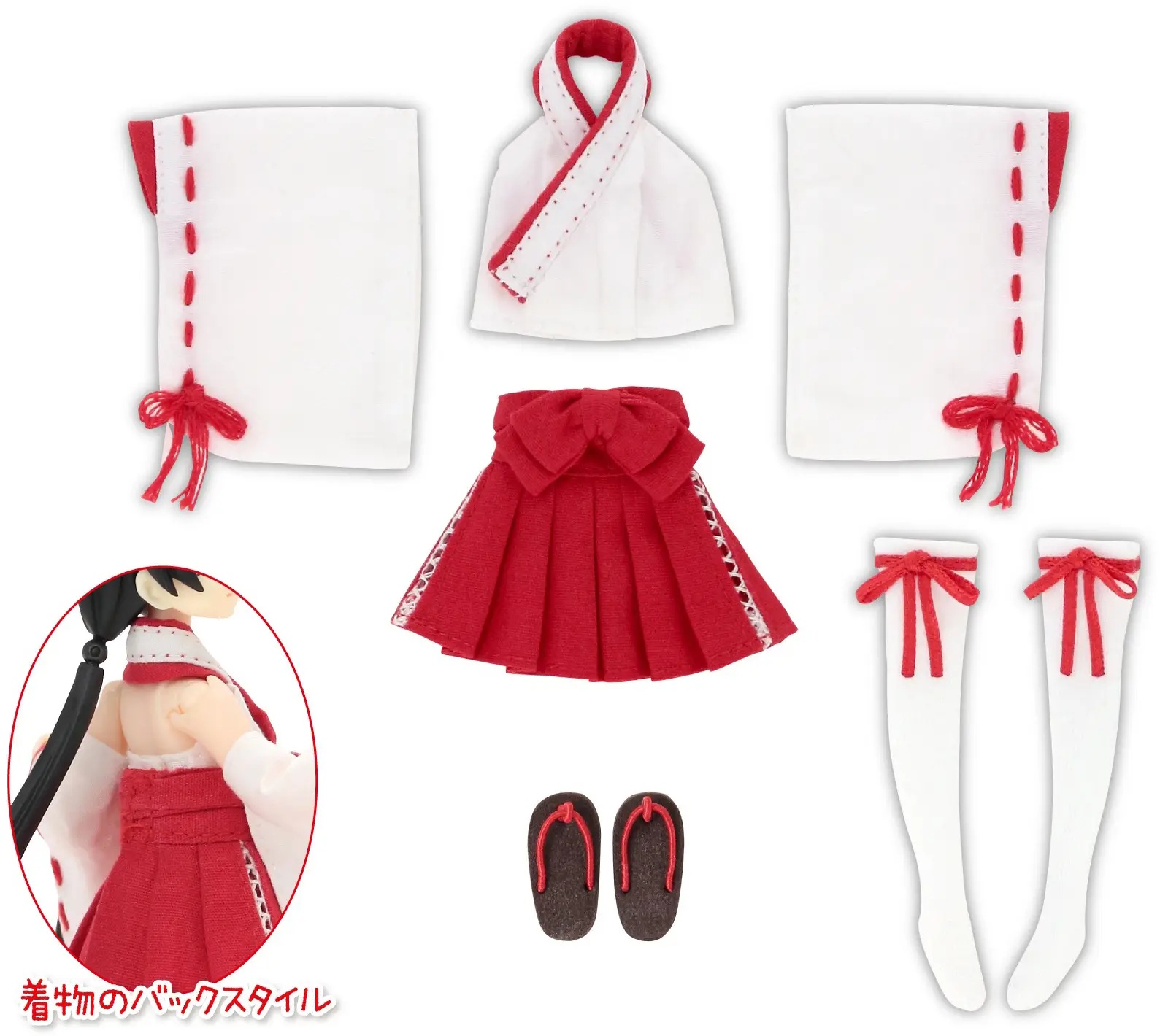 1/12 Sexy Shrine Maiden Set (Kimono, Detachable Sleeves (Left And Right Pair), Hakama, Socks, Geta Sandals) Scarlet