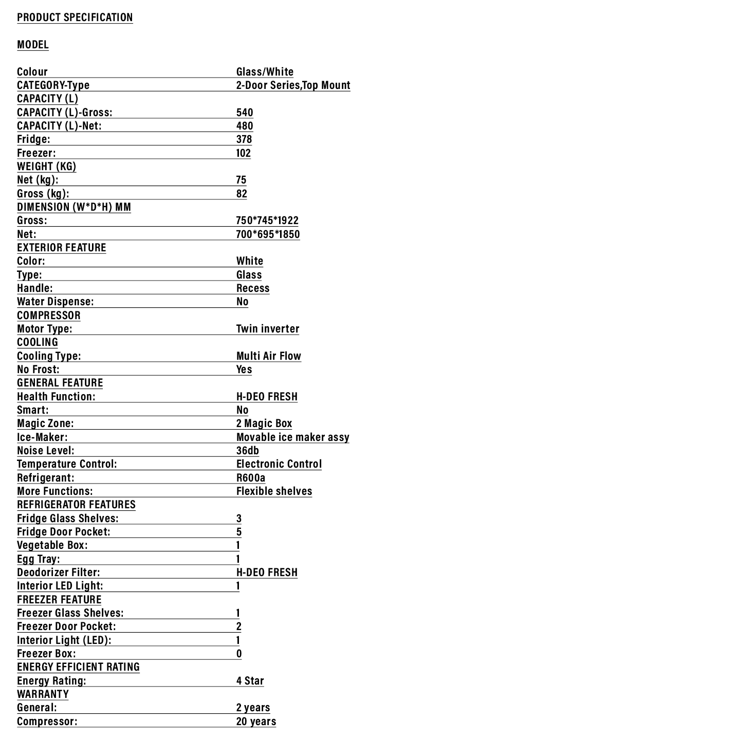 Haier 540L Twin Inverter Glass Door Fridge White (HRF-IT540MG)