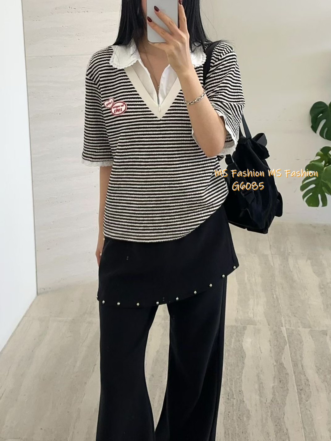 G6085 韓國🇰🇷假兩件橫間top