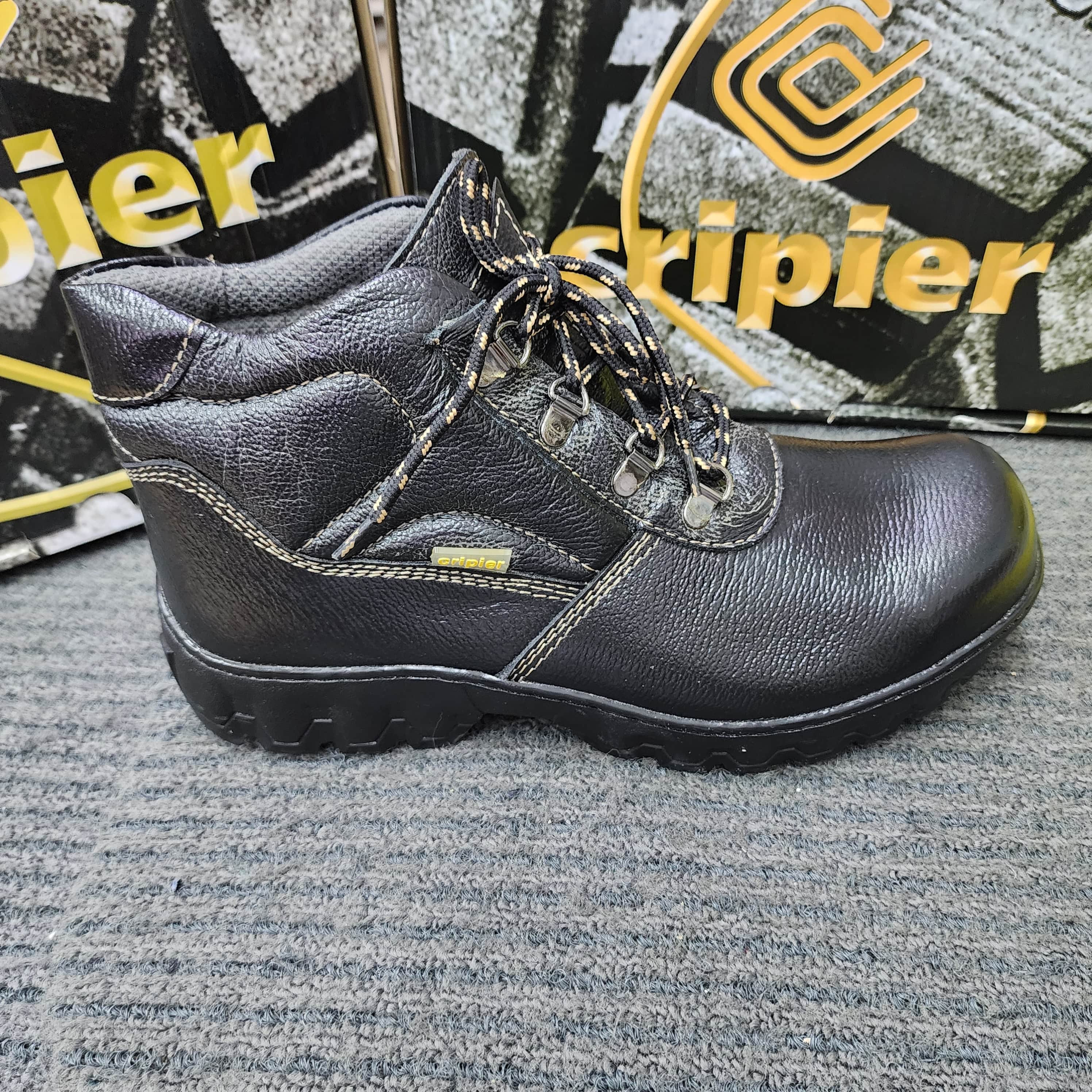 Cripier 6033 mid cut Lace-up Safety Shoes Sirim Dosh Leather Rubber Outsole Kasut Keselamatan