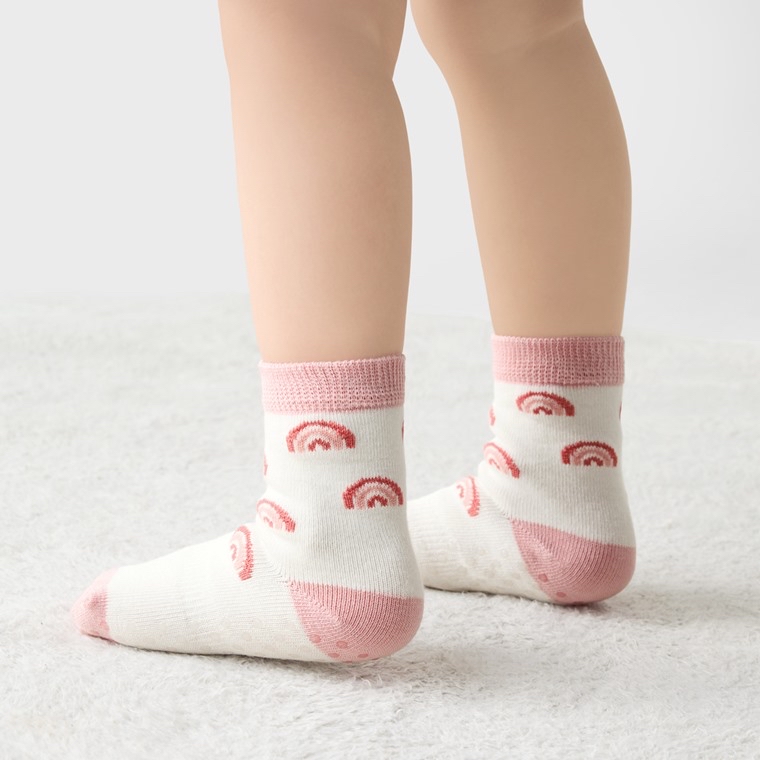 部分現貨💚預訂 台灣直送💚兩色可愛提花防滑中筒襪三對裝