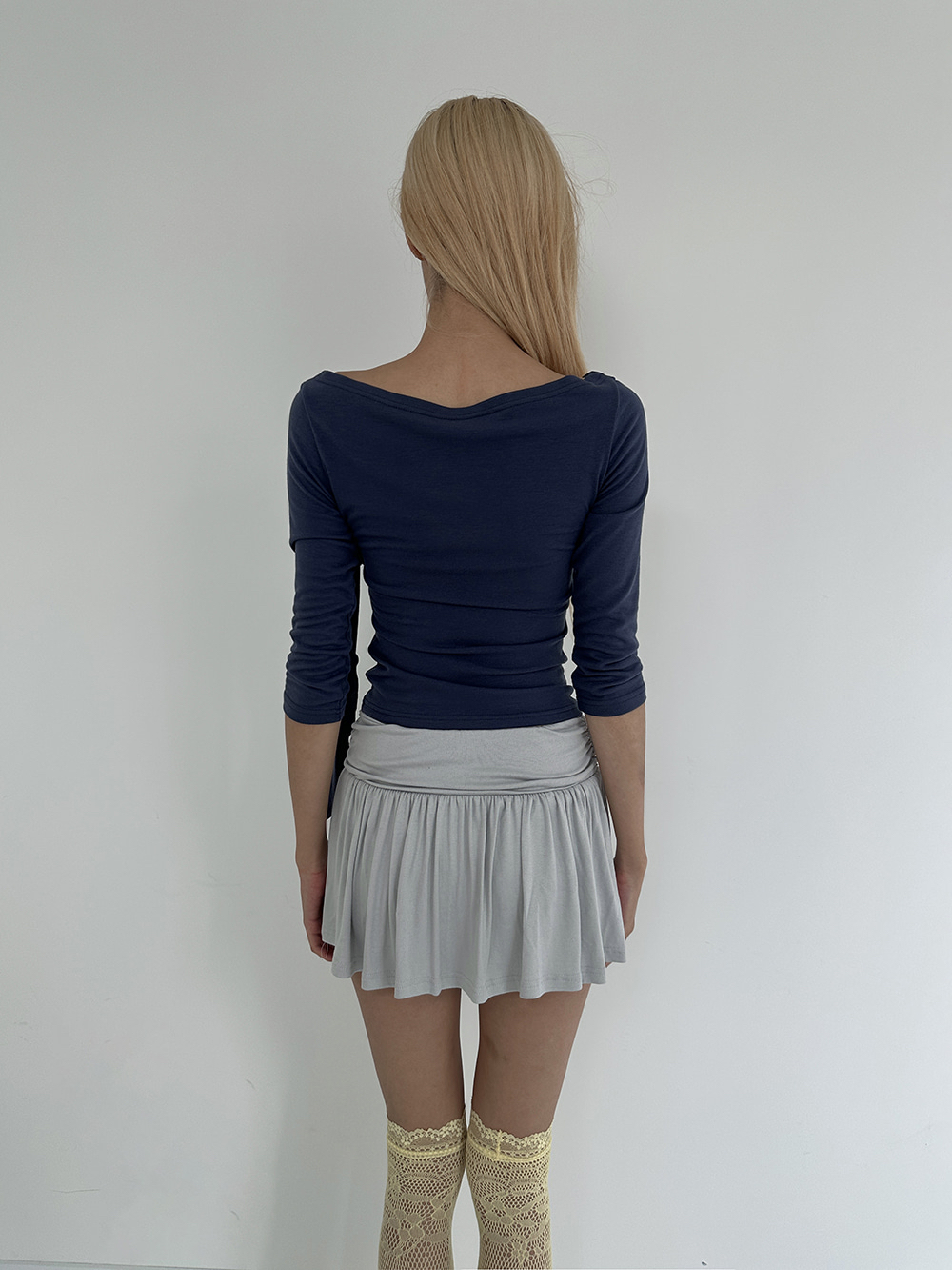 Asymmetric Ruched Boatneck Top