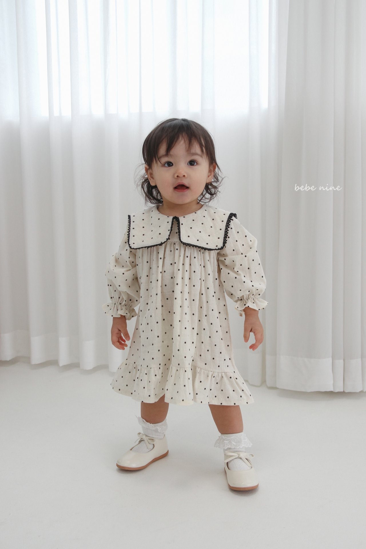 🌸預訂 韓國直送🌸🇰🇷Bebenine兩色方領波點荷葉邊長袖連身裙