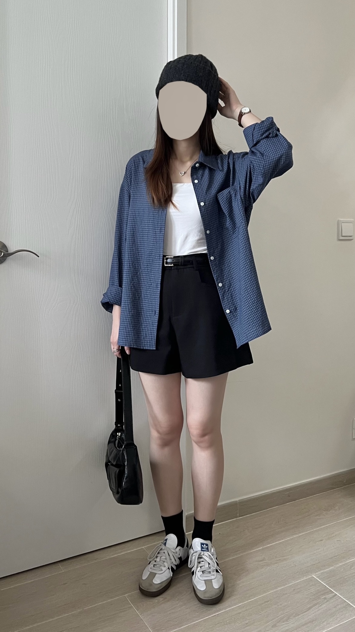 韓風細格紋薄恤衫 