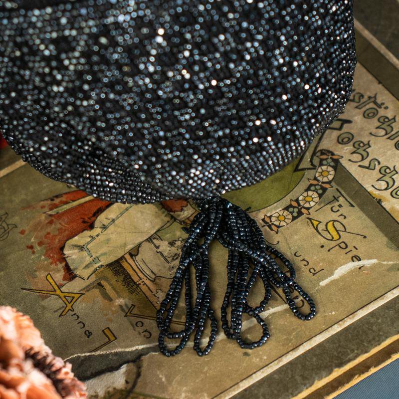 c.a. 1920-30s European Art Deco Micro-beading Reticule Drawstring Bag (EZ194)