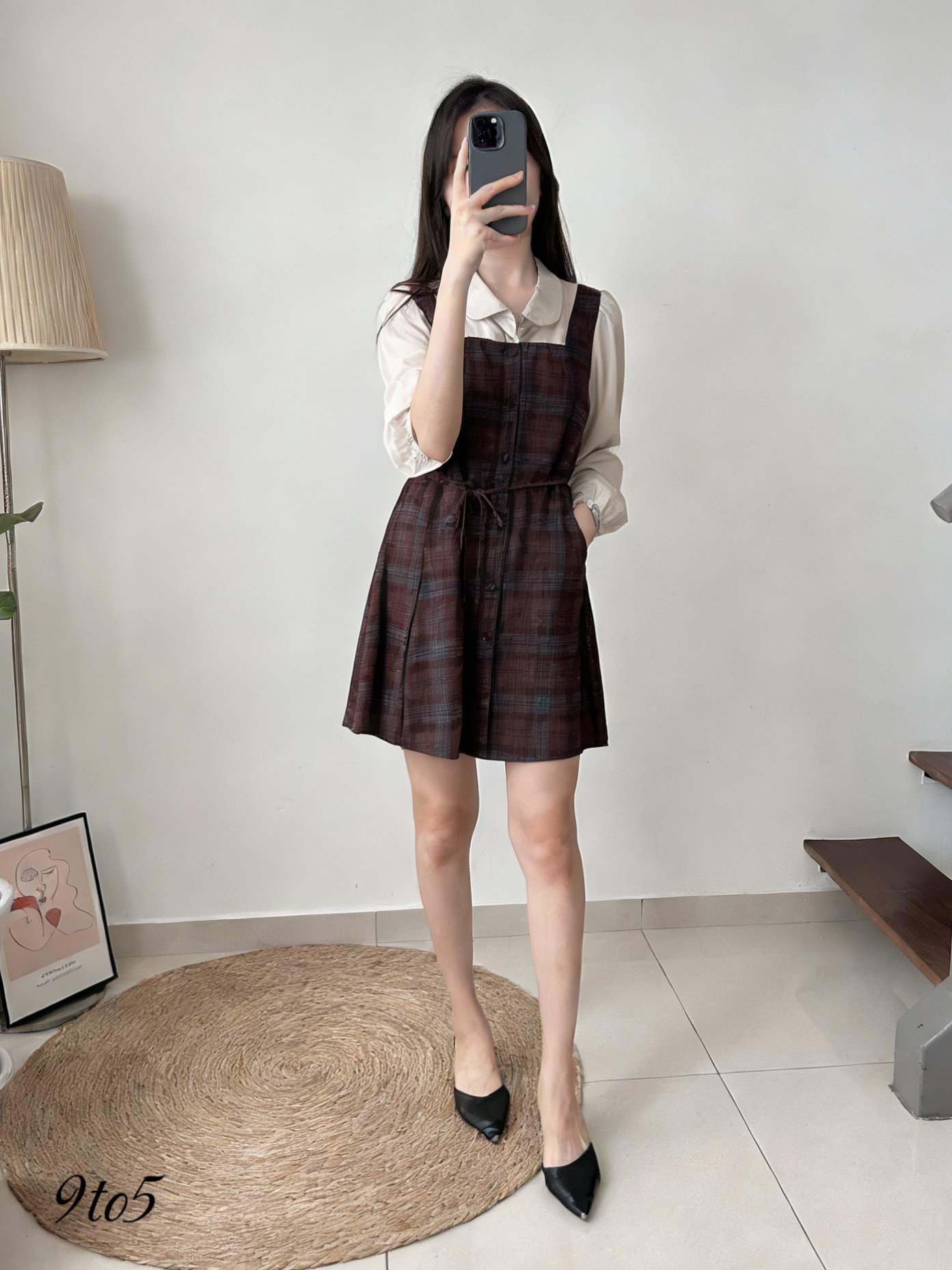 D2340 Fake Two-Piece Checker Dress - Chesnut & Olive