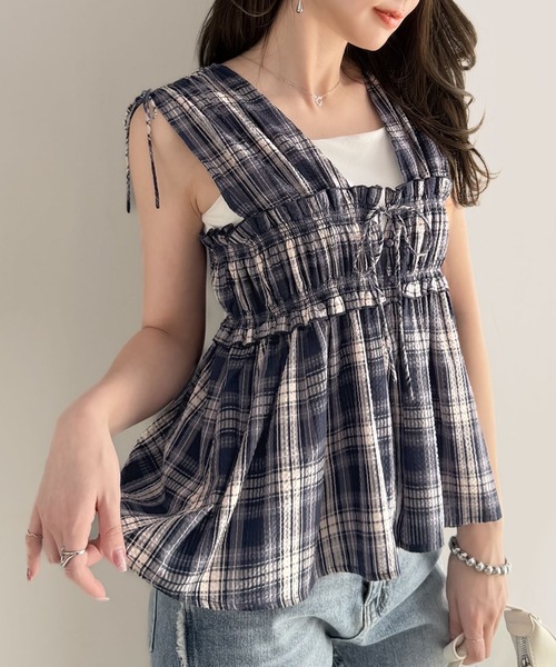 袖緞帶褶襉背心【JT039】