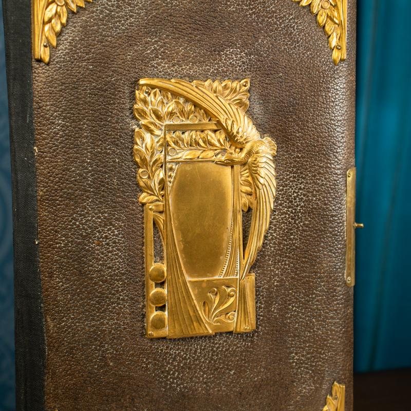 Rare Antique Signed 1904 Brown Leather Cover with Bird Embellishment Photo Album Book (MX014)