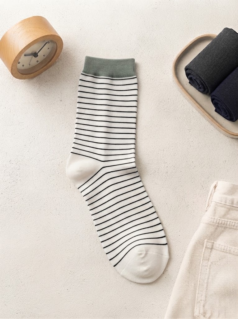 Korean Classic Stripe Men's High Crew Socks