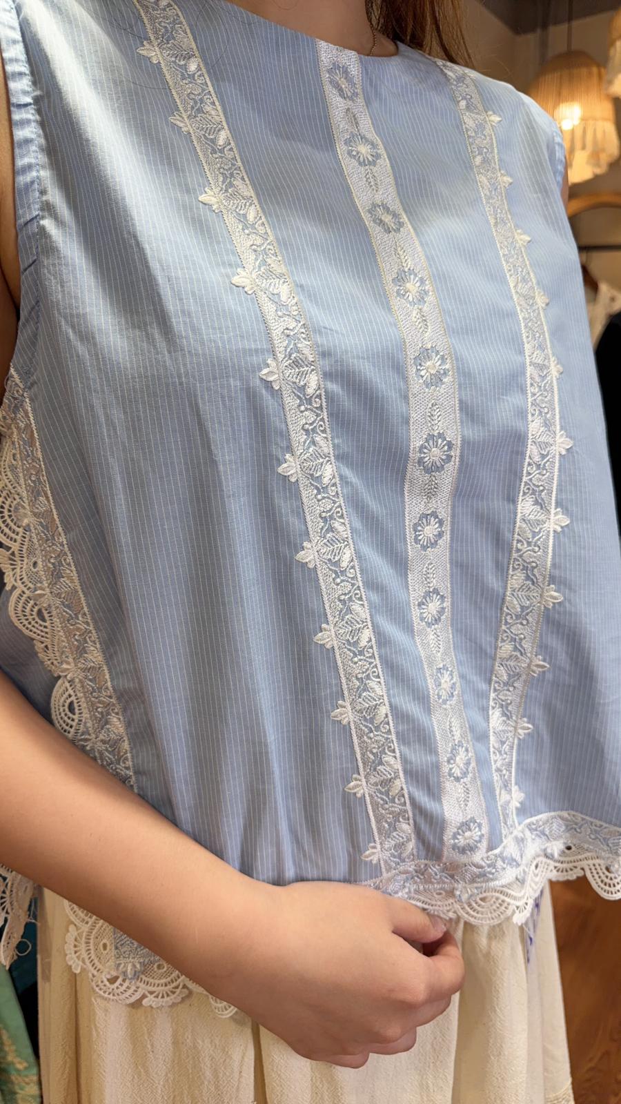 PKT 2632 Light Blue Side Lace Top 