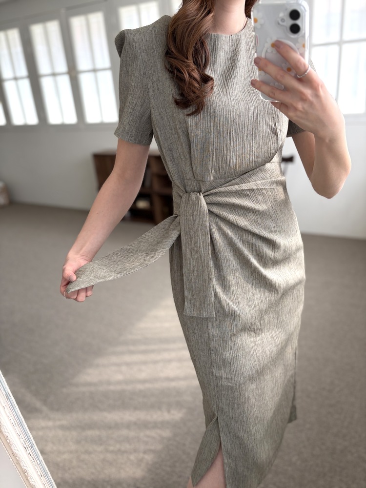 Elise Draped Slit Dress (Khaki)