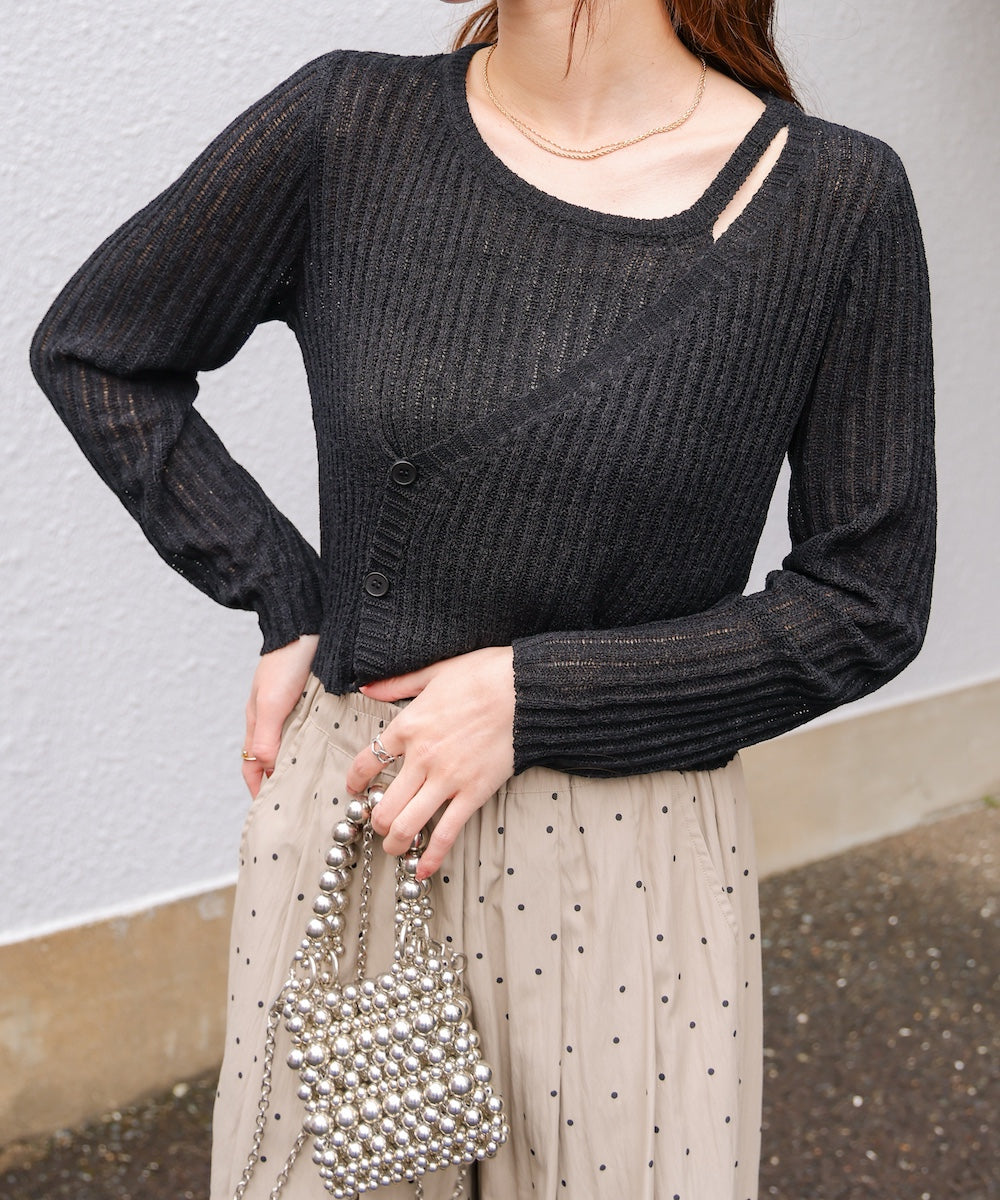 <JP>一件穿出層次感～ Layered Button Knit Top* 3色入 <預購>