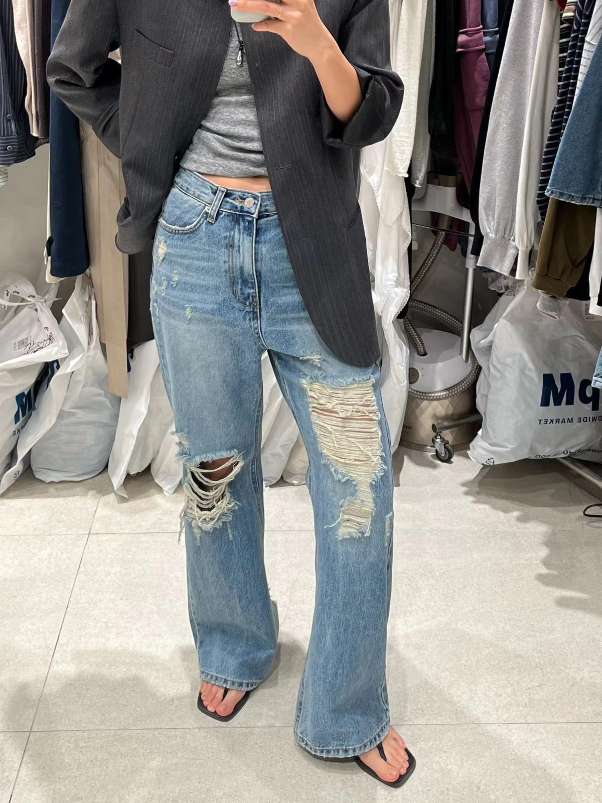 E19爛直腳牛仔褲