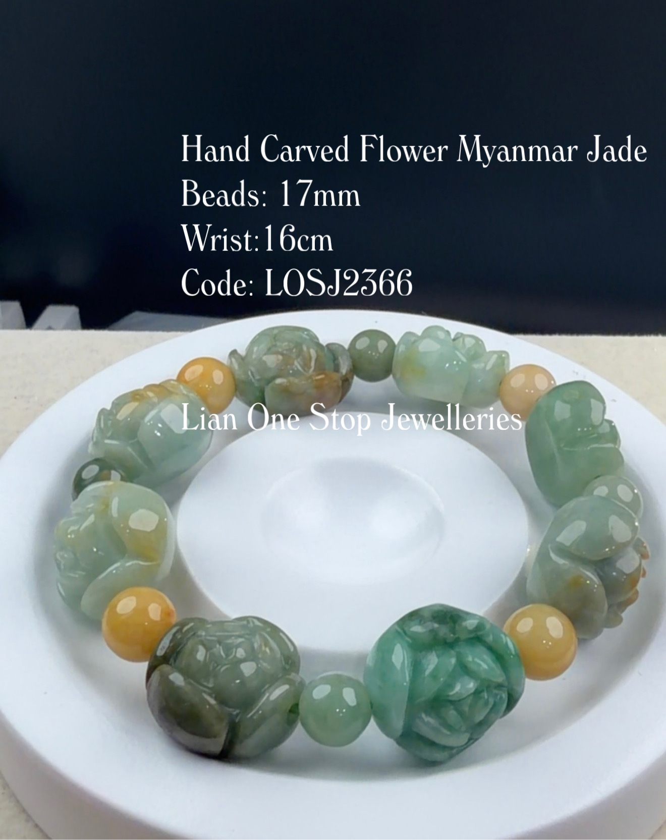 Code: LOSJ2366 Hand Carved Flower Myanmar Jade  