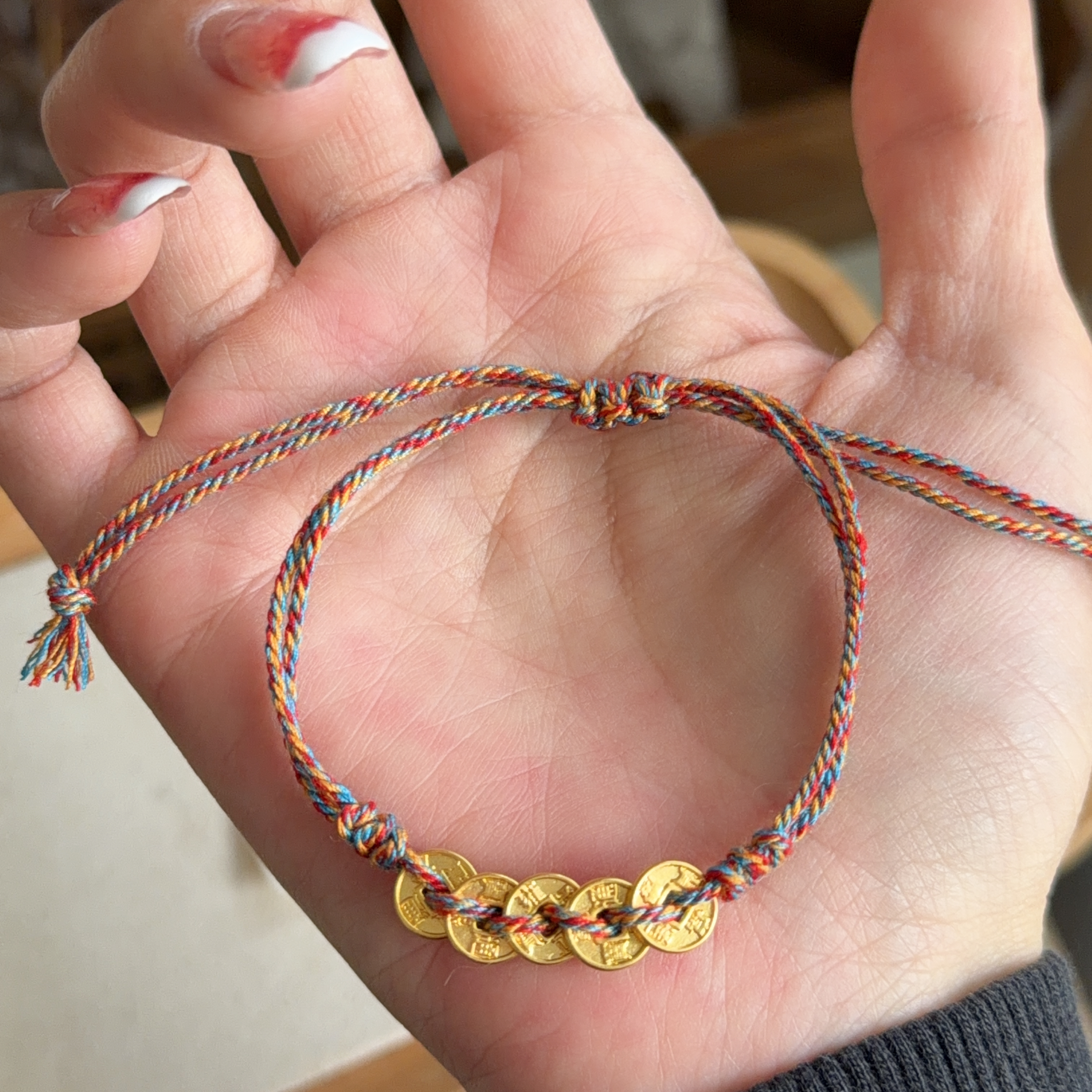 999硬金五帝幣襯手绳