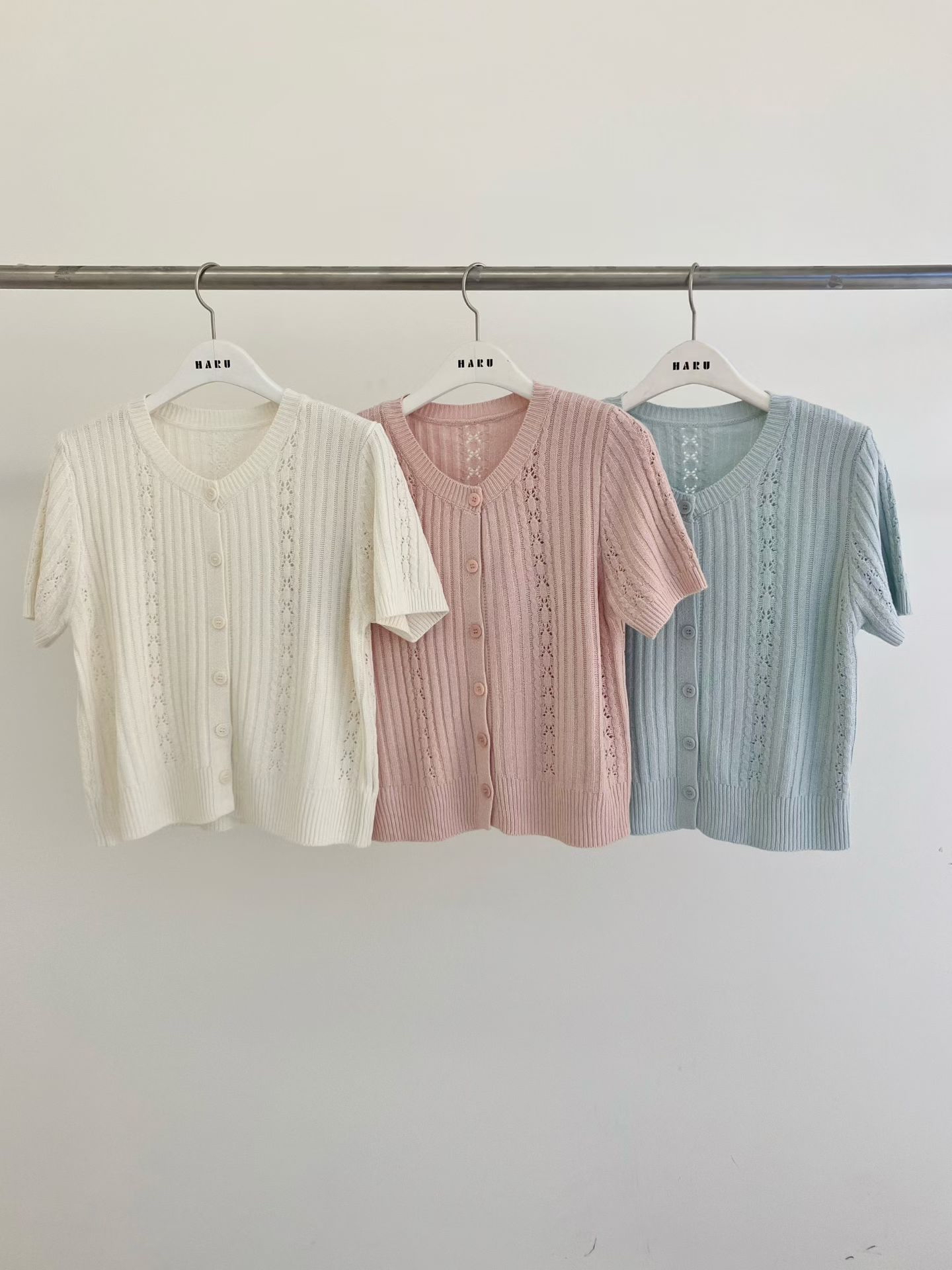 HA18 鏤空勾花針織短袖外套仔