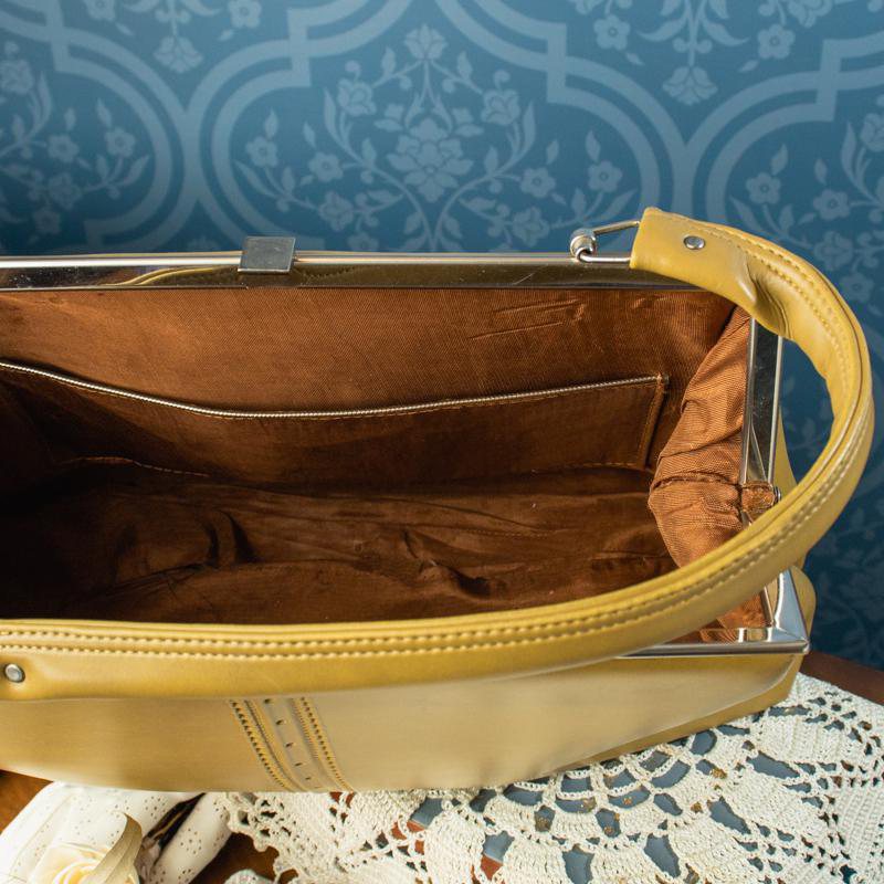 Vintage c.a. 1960s Faux Large Mustard Yellow Large Handbag Shoulder Bag (NA0730)