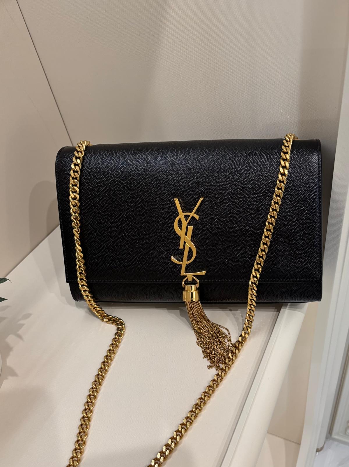 YSL Kate medium flap bag 黑色荔枝牛皮金鏈 100%Authentic, 99%New ✅ certificate✅Dust bag