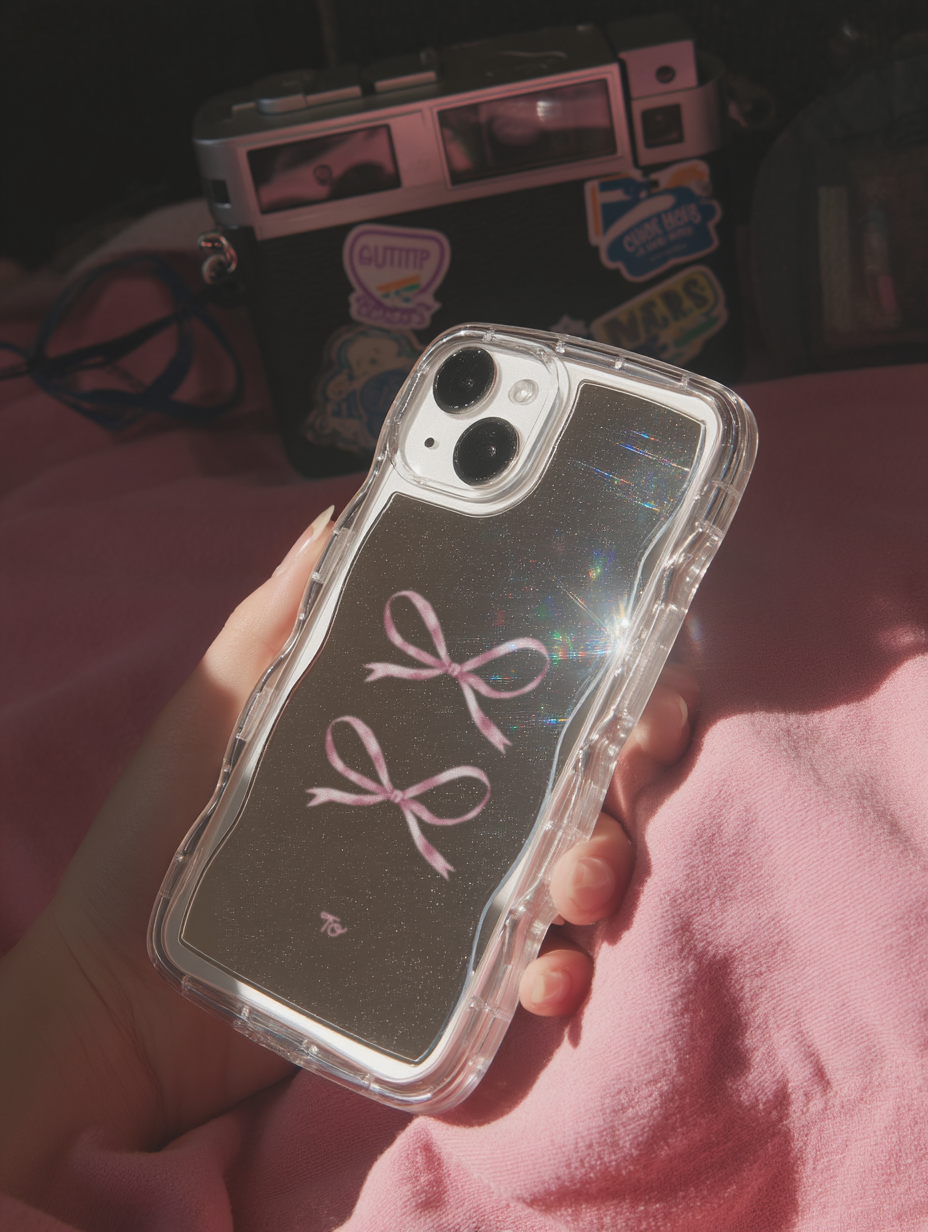 【Silky Pink Ribbon(S)】波浪邊框鏡面 iPhone Case 