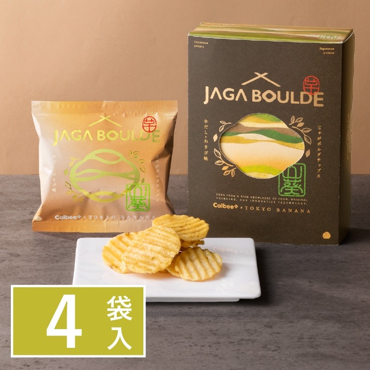 [訂購] [日本製] Calbee+ × 東京ばな奈 厚切薯片 ｜ 牛だし香氣配上微辣芥末味 ｜ 4袋入 ｜ 賞味期限：20-30日 {TF2605038}