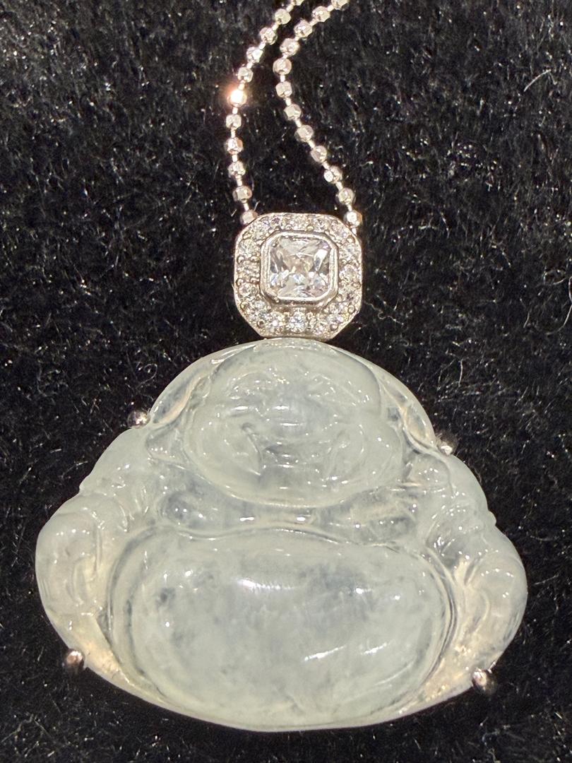 翡翠白冰佛公吊坠