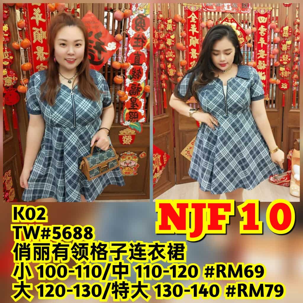NJF10 TW#5688 俏丽有领格子连衣裙