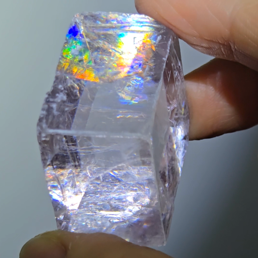Purple calcite cube with stunning rainbows - PC12