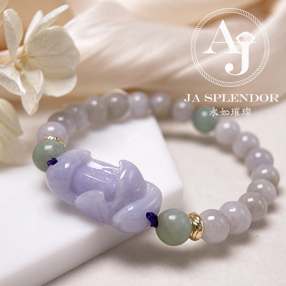 JN-353 天然翡翠A玉- 春彩濃紫蓮花清心安神編織手串 