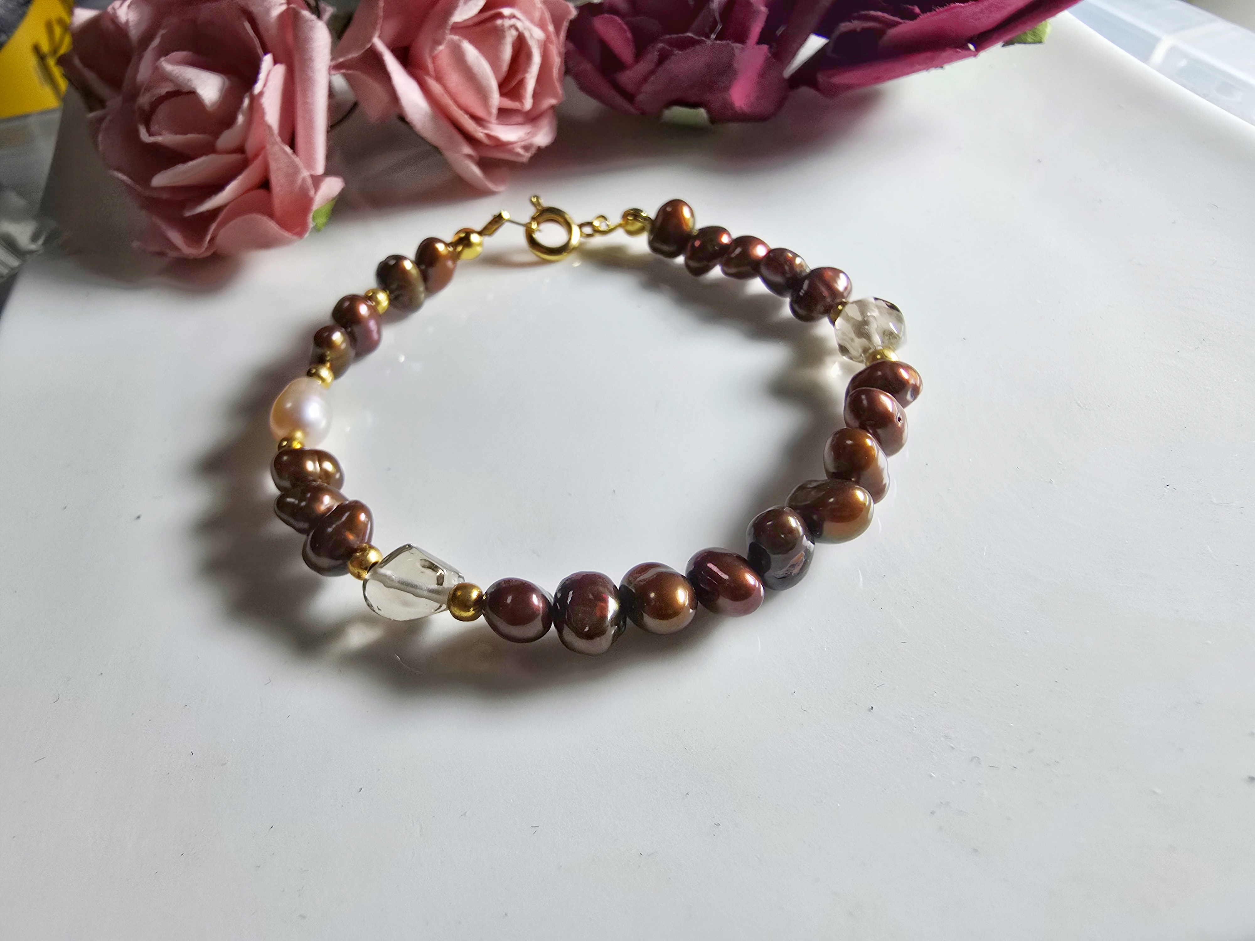 FWP0125-6  天然珍珠茶晶復古手鏈