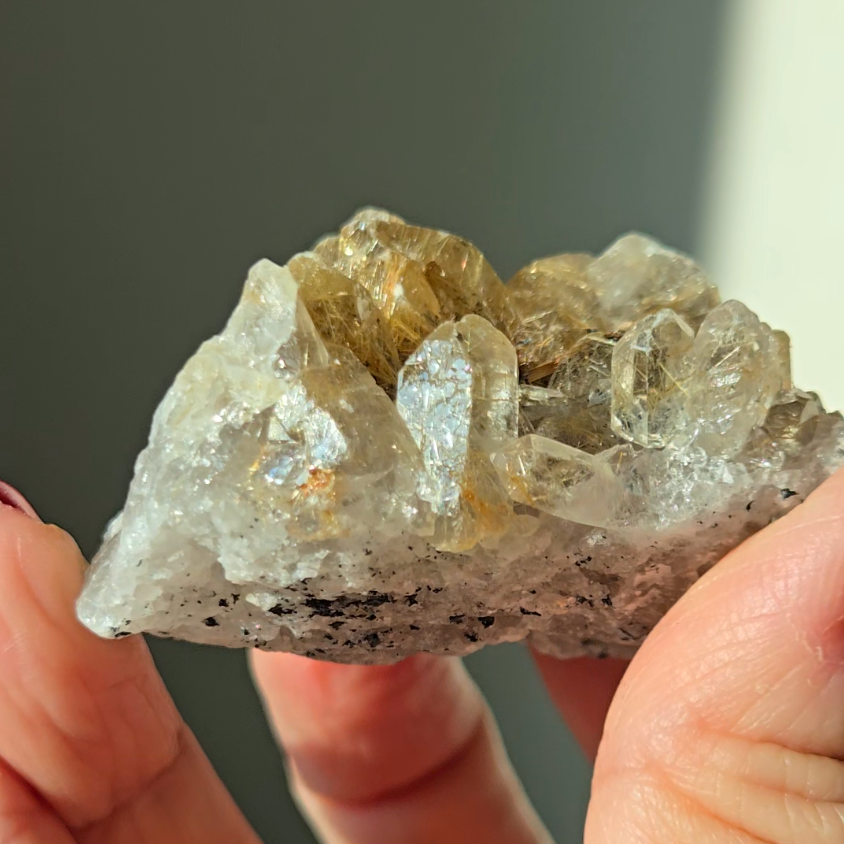 Golden starburst black hematite flower rutile quartz - RT1432