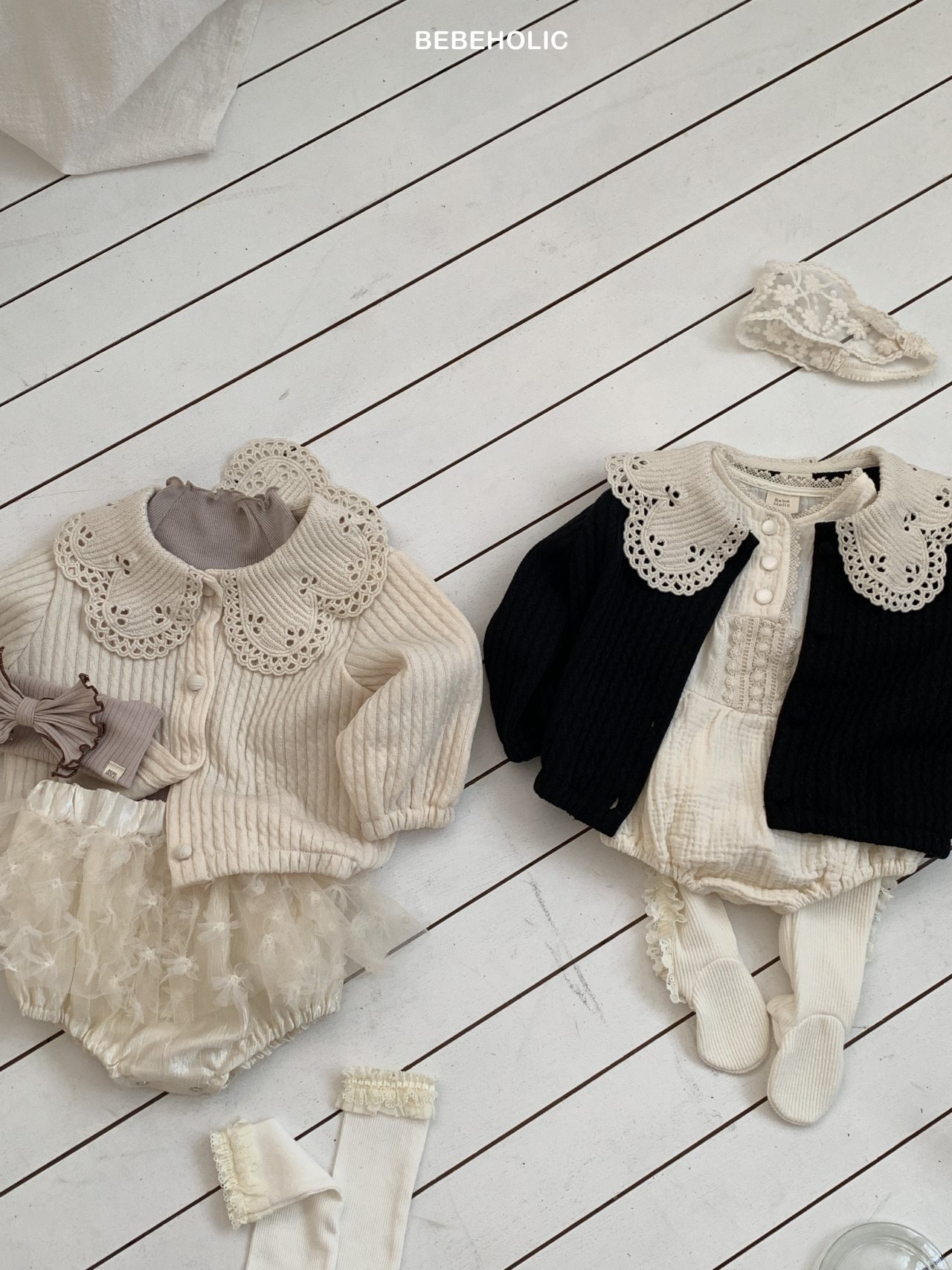 🌸預訂 韓國直送🌸🇰🇷BEBEHOLIC兩色蕾絲花邊翻領開襟外套