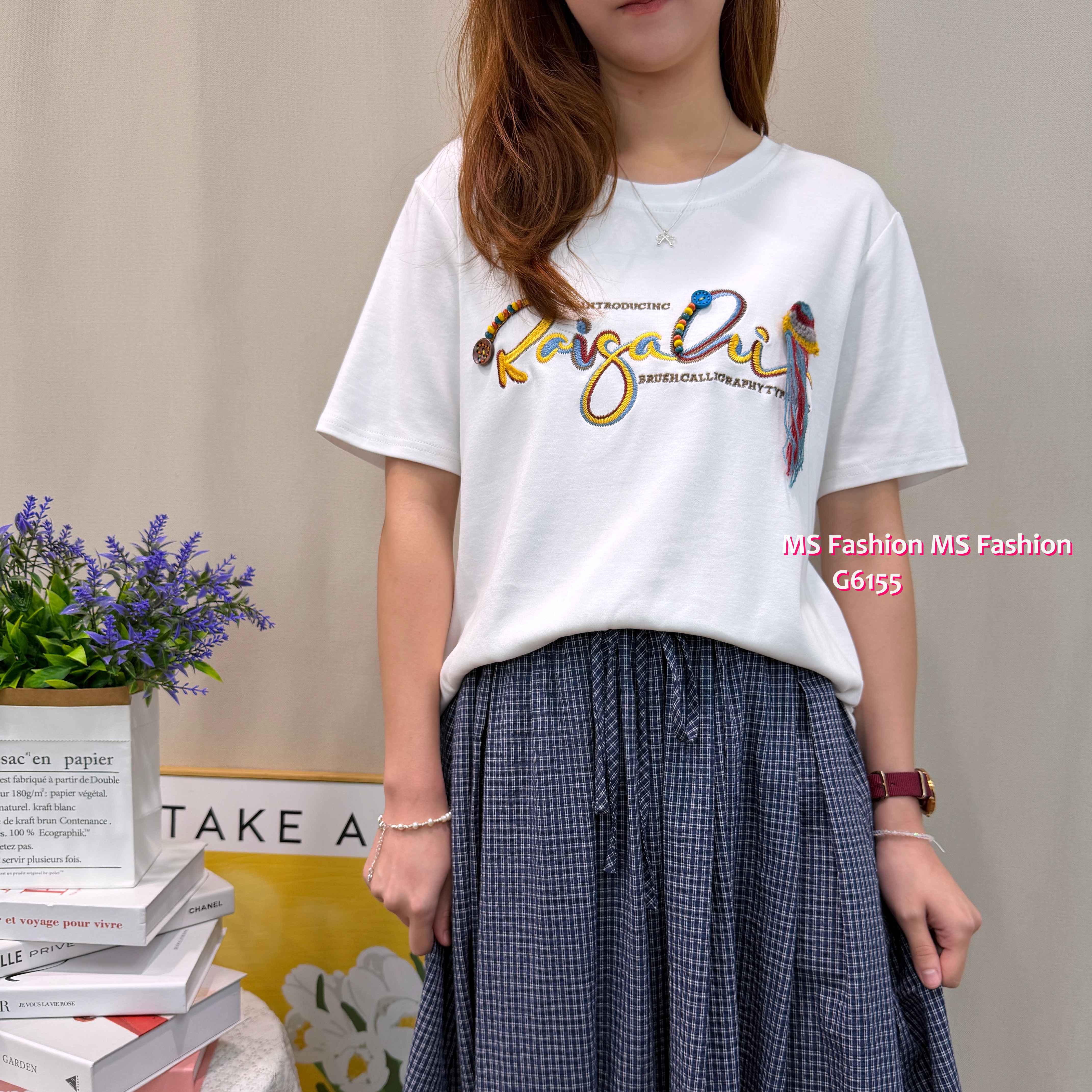 G6155 韓國🇰🇷靚色刺繡字母top