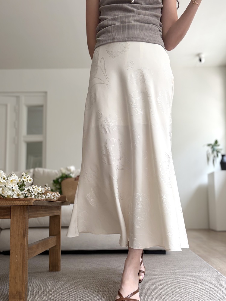 Floral Silky Skirt (Ivory)