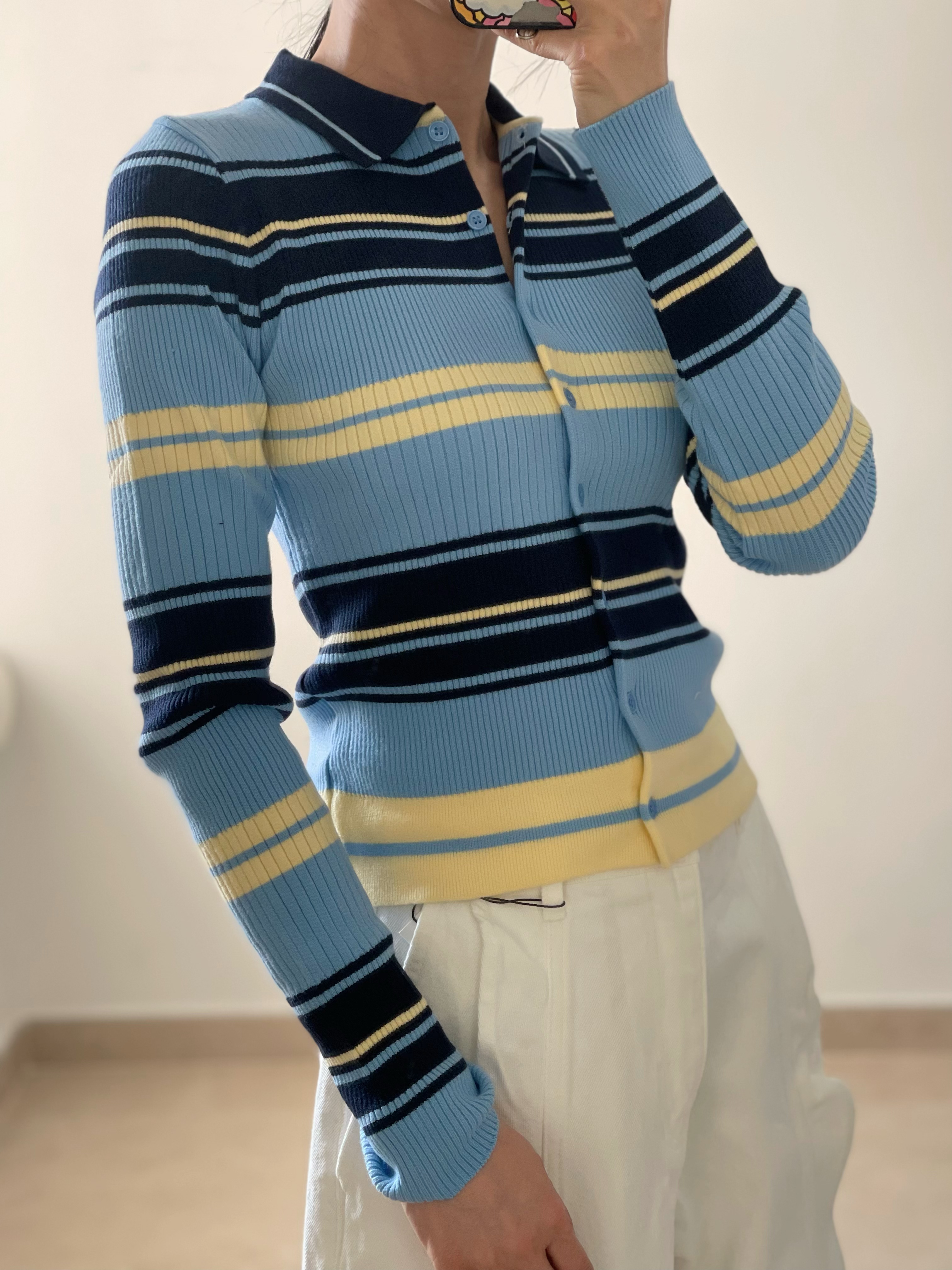 Retro rainbain ribbed knit top