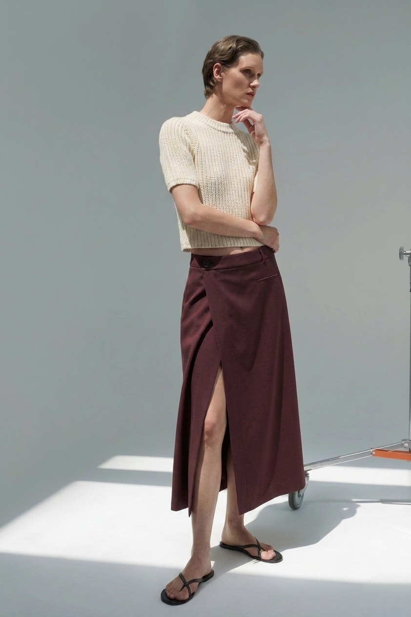 E8236BS Minimal Wrap Midi Skirt