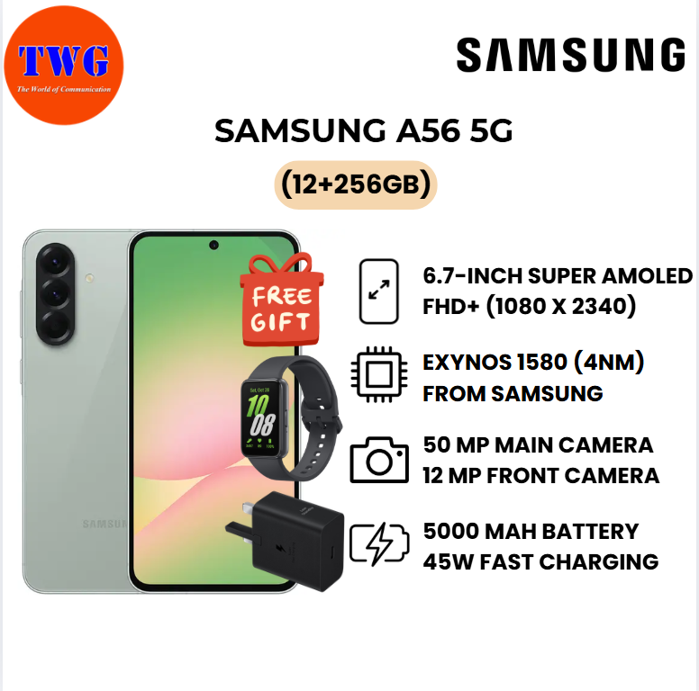 SAMSUNG A56 5G (12+256GB), free 25W adapter& fit 3, 100% ORIGINAL MALAYSIA BRAND NEW