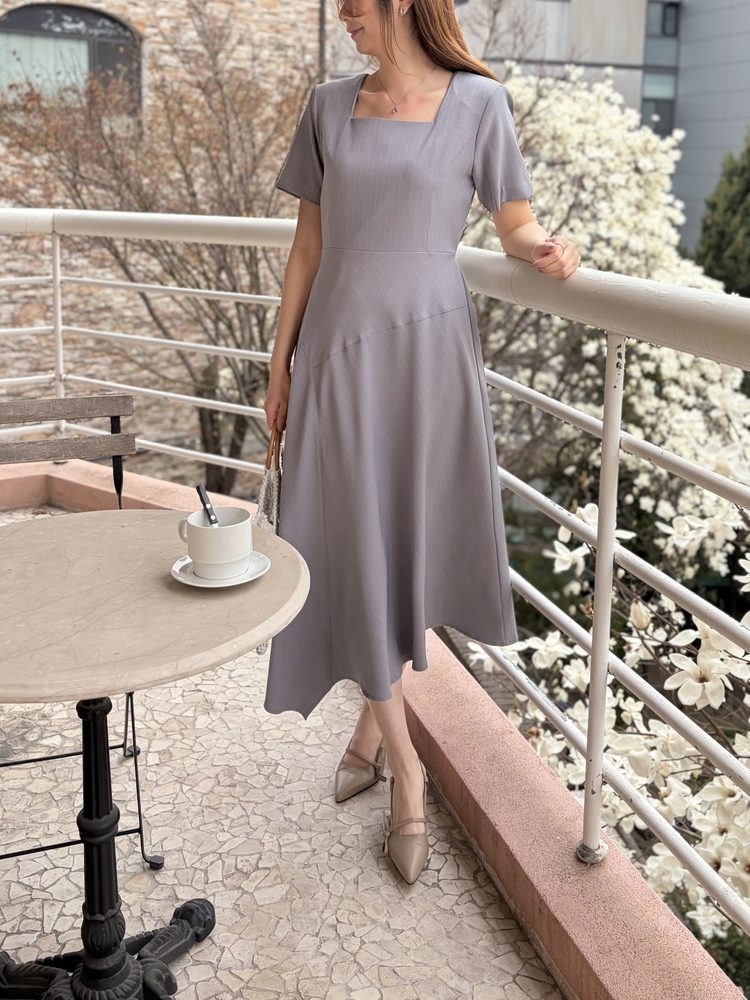 Asymmetric Striped Dress (Grey)