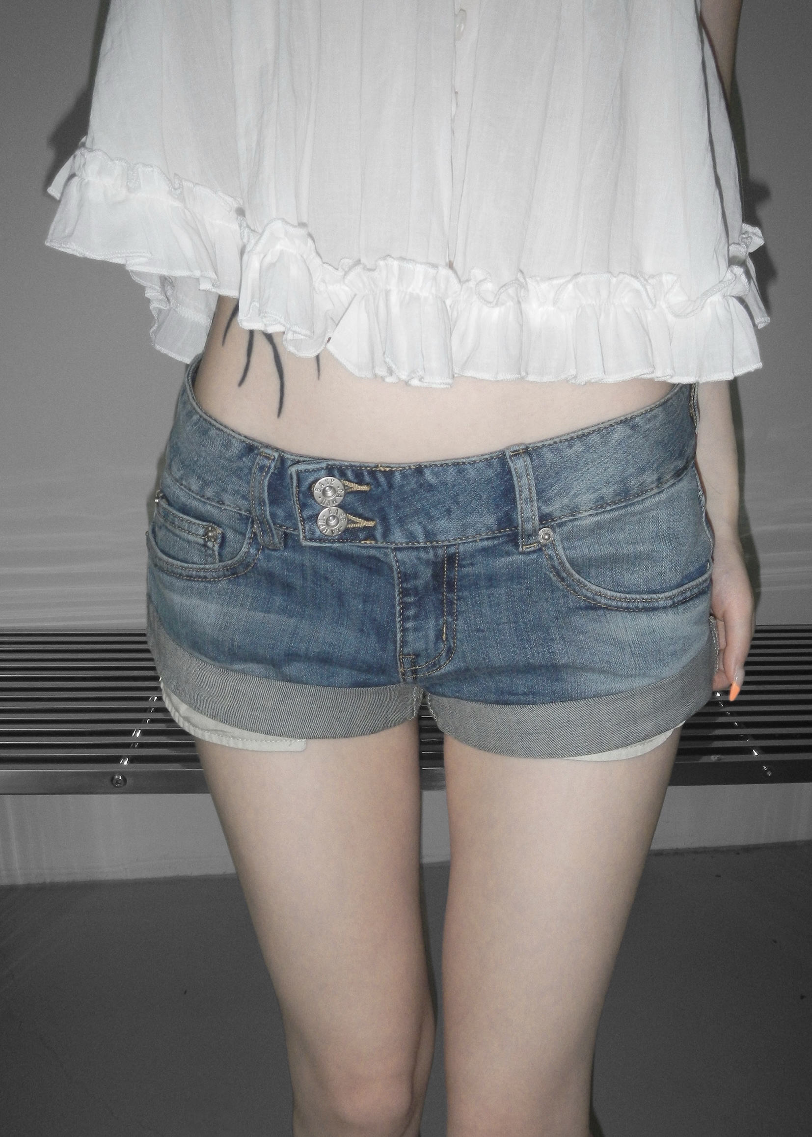 Cuffed Low-Waist Denim Shorts