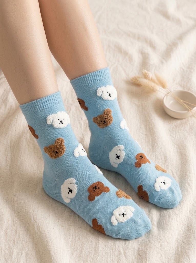 Korean Daily Animal Mid Crew Socks