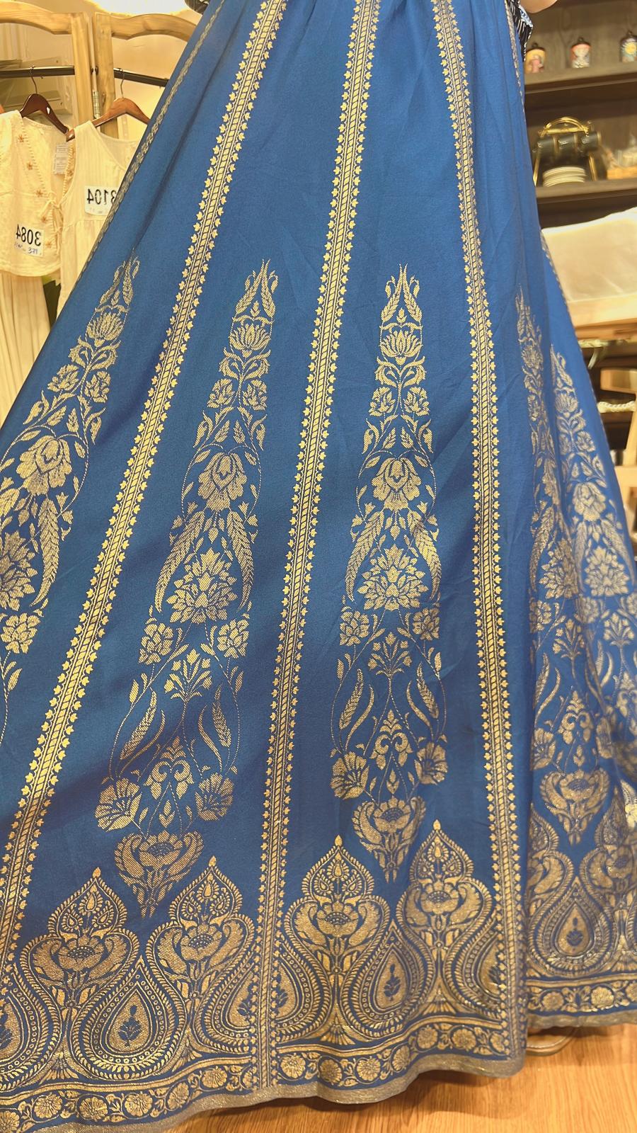 3108 Blue Gold Foil Stamping A-Line Skirt 38"