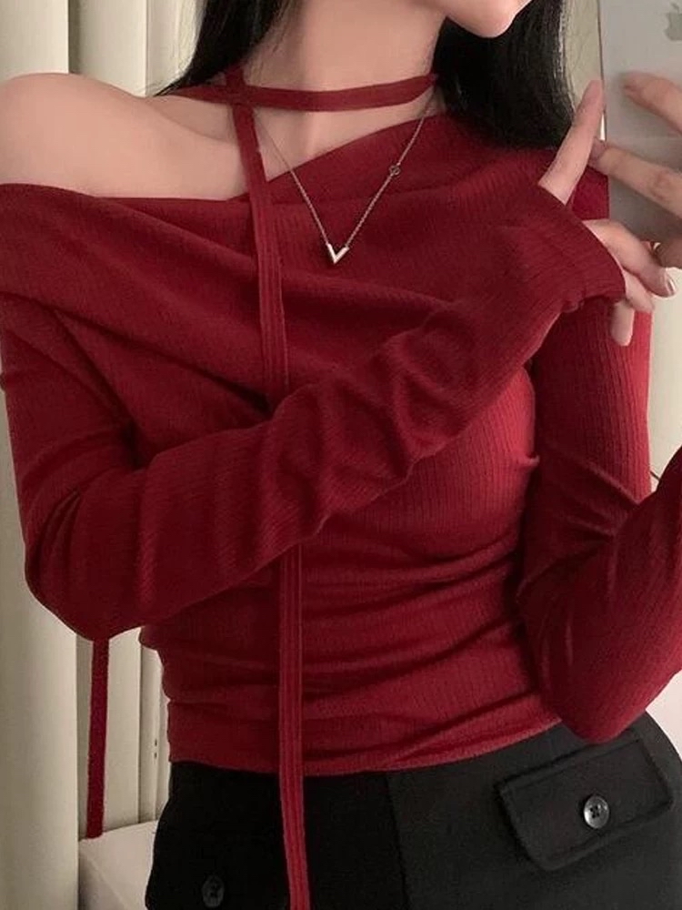 韓國斜膊款+掛頸巾上衣