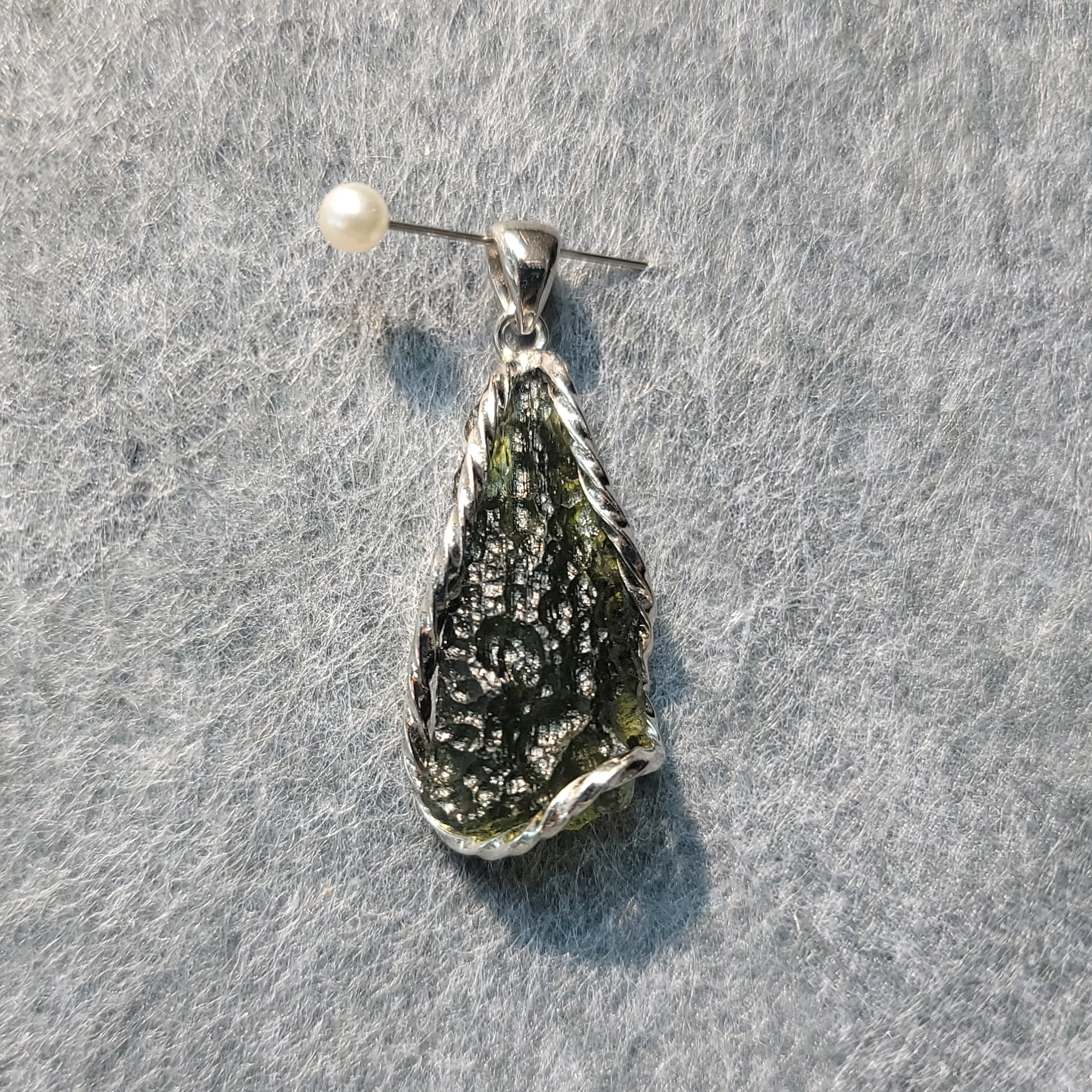 捷克綠隕石原石 925銀吊飾