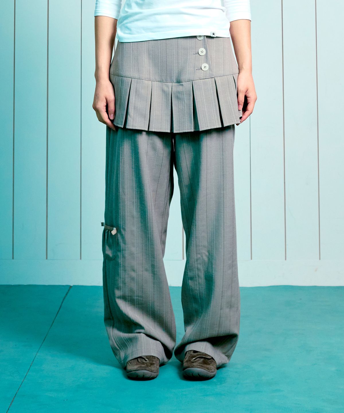 🇰🇷訂購｜ thecoldestmoment 26SS｜(w) TCM skirt layered button pants 2色 