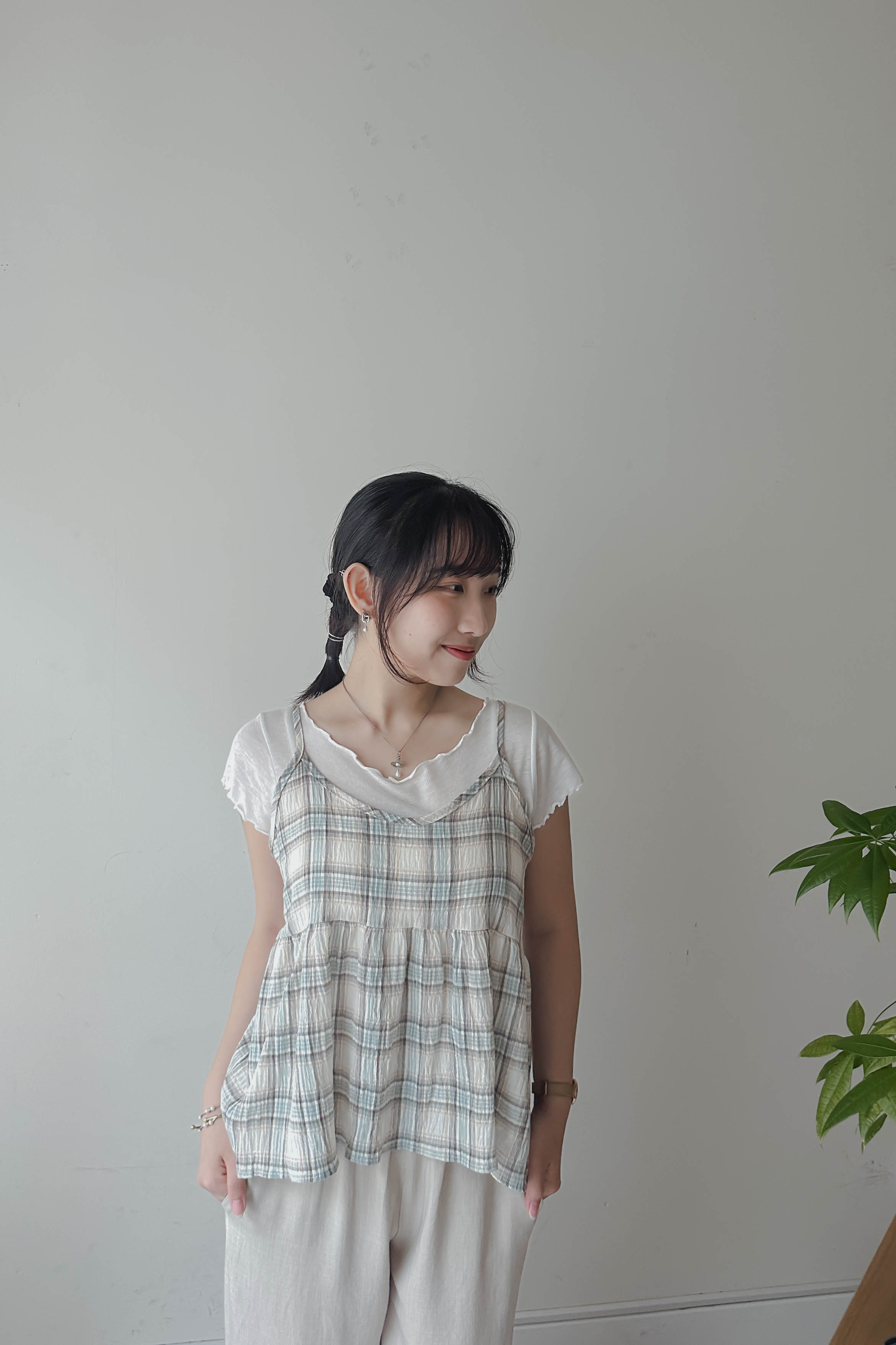 冰淇淋格紋吊帶背心 (兩色)