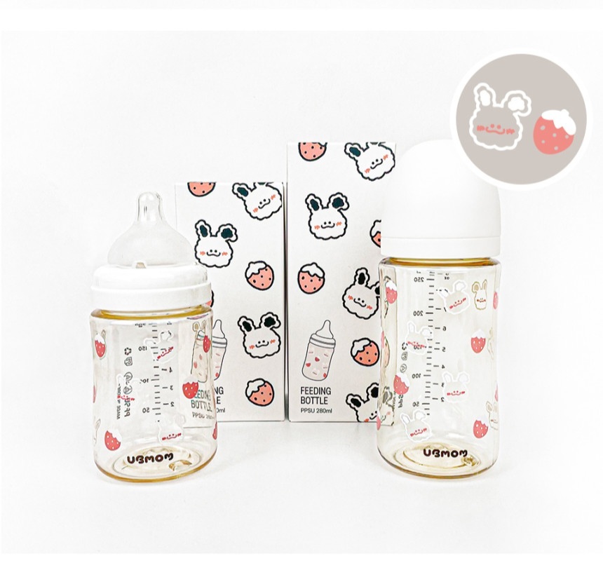 UBMOM 兔年特別版奶樽-草莓雲朵白兔兔-200ml（配S Size奶嘴(0-3個月) ）